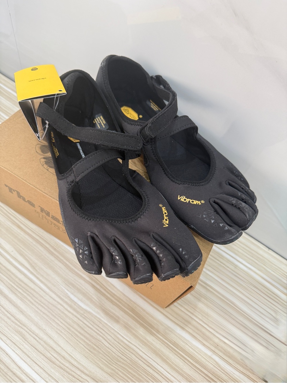Vibram Black Five-Toe Mary Jane Flats with Hook-and-Loop Strap